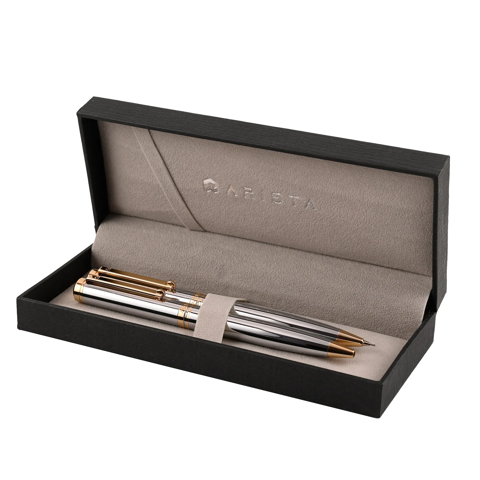 Arista Dual-Function Switch Ballpoint Pen | Chrome | 24 CT Gold Plated Trim | With 0.7 MM Mechanical Pencil