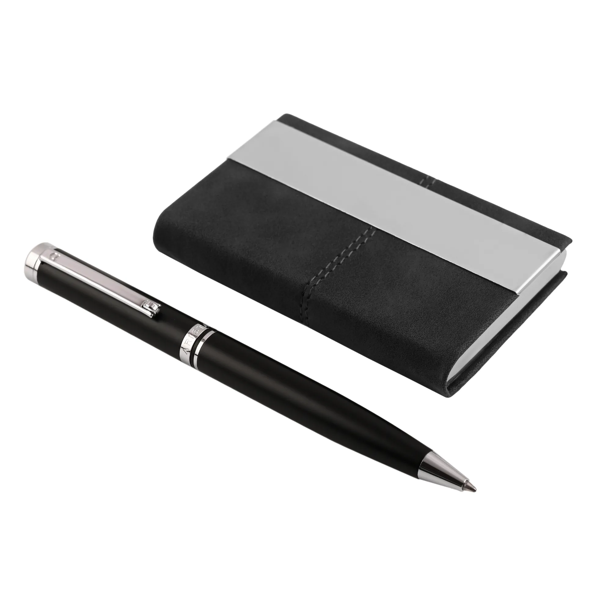 ARISTA Switch Ballpoint Pen | Black Barrel | Chrome Trim With Gold Card Holder