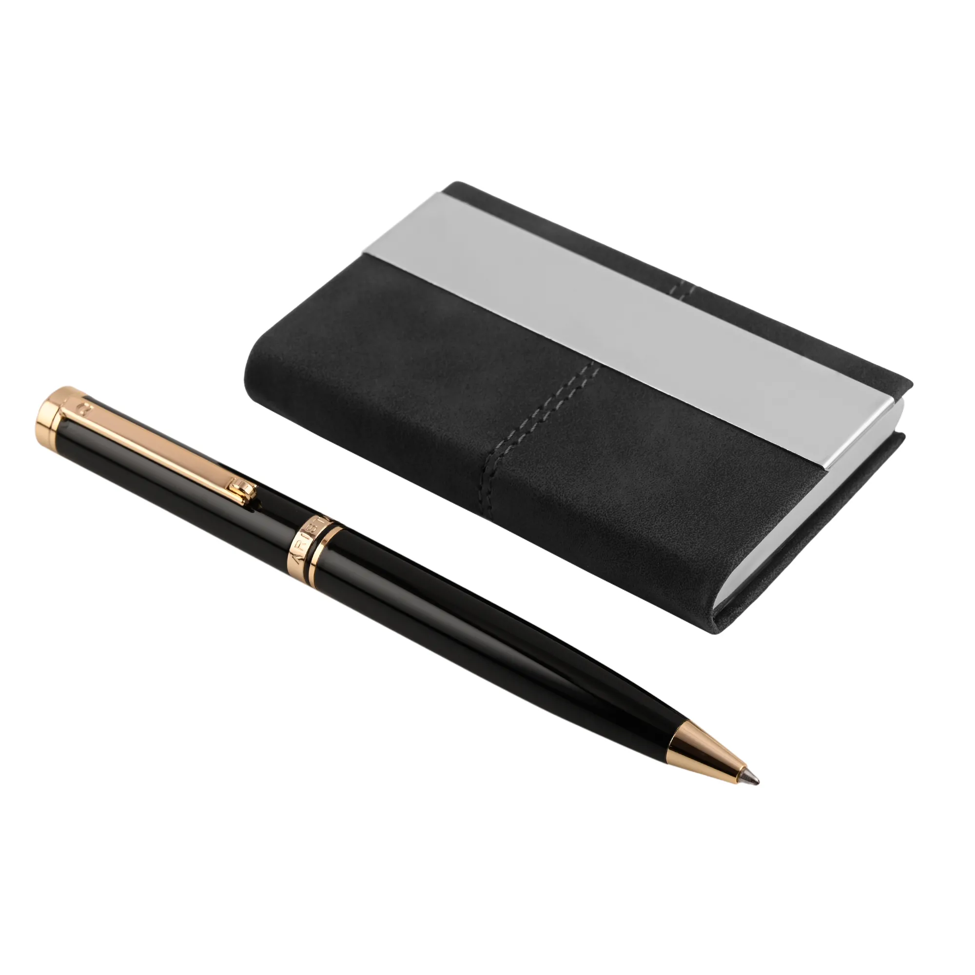ARISTA Ballpoint Pen | black Barrel | 24 CT Gold Plated Trim | Cap Fitting | With Card holder