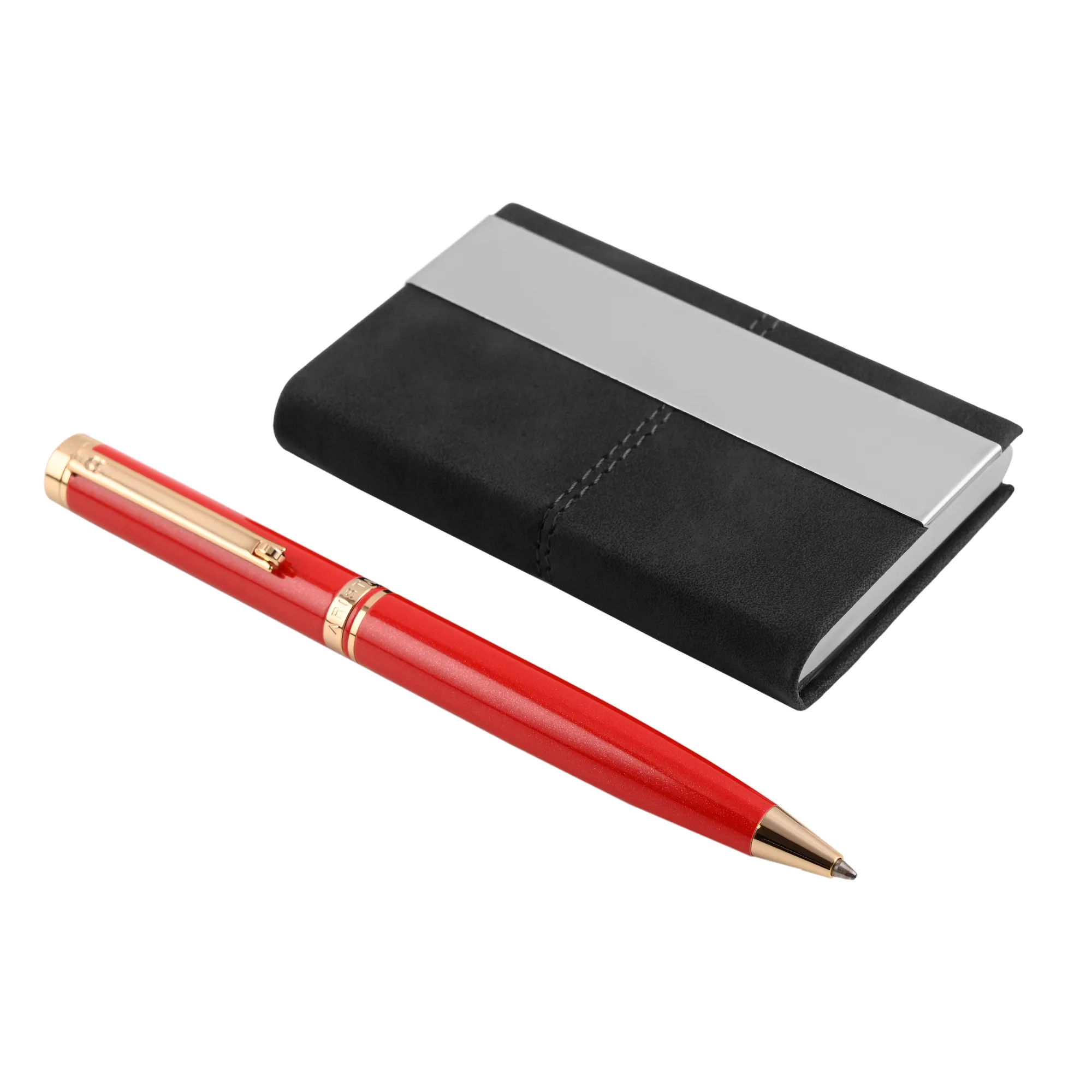 ARISTA  Ballpoint Pen |Pearl Red | 24 CT Gold Plated Trim | With Card Holder