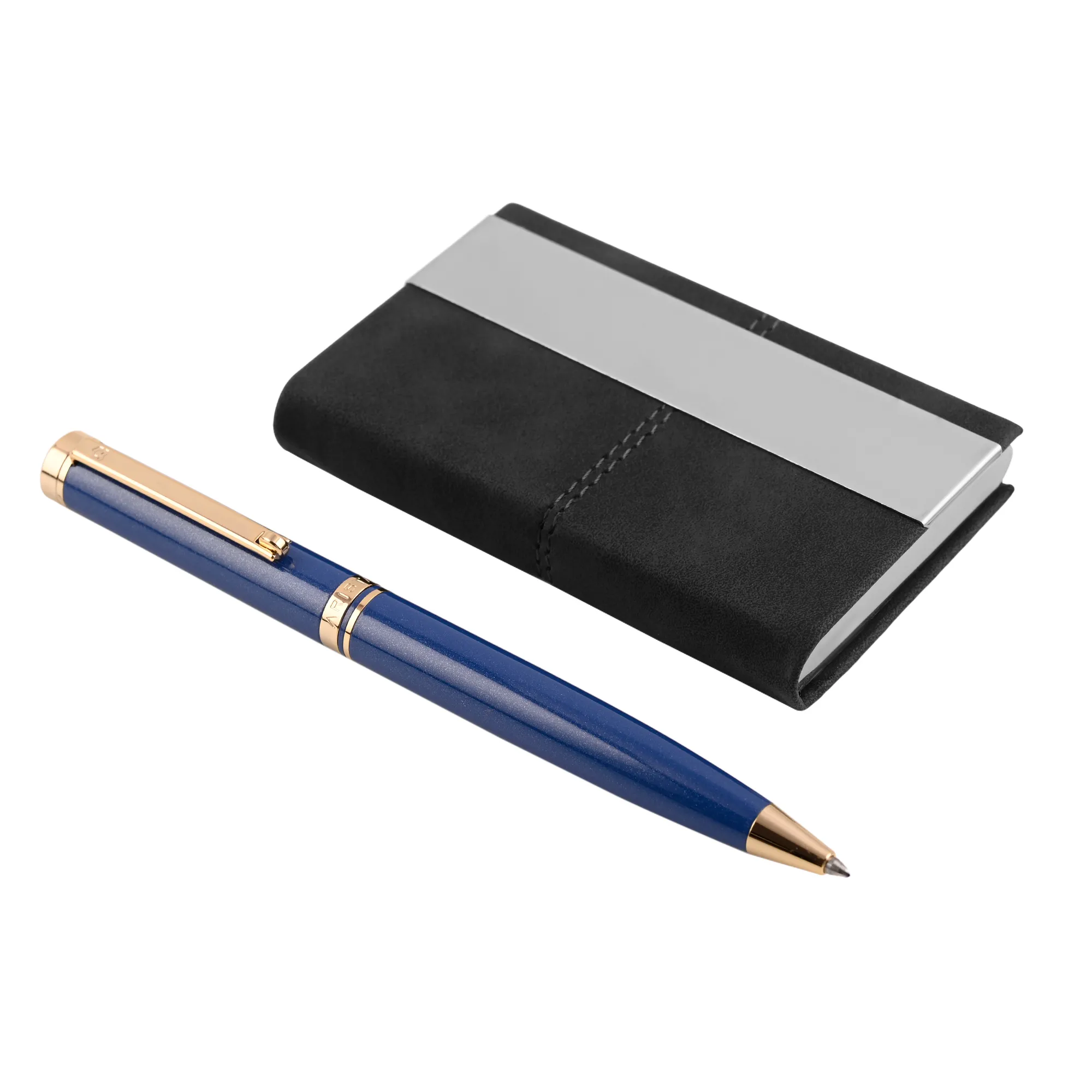 ARISTA Ballpoint Pen | Sapphire Blue | 24 CT Gold Plated Trim | With Card Holder