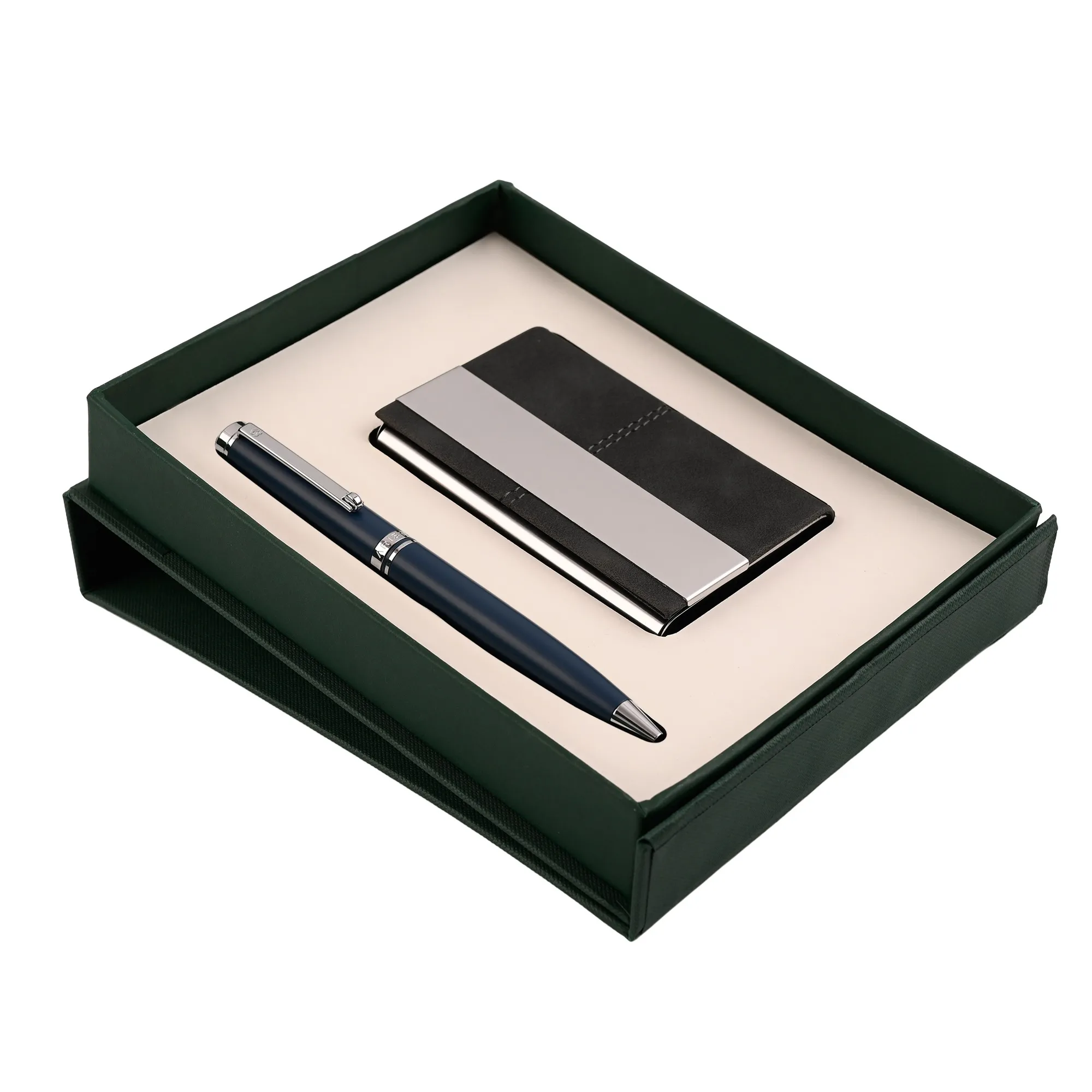 Arista Matt Blue Ballpoint Pen | Blue Barrel | Chrome Trim | With Card Holder