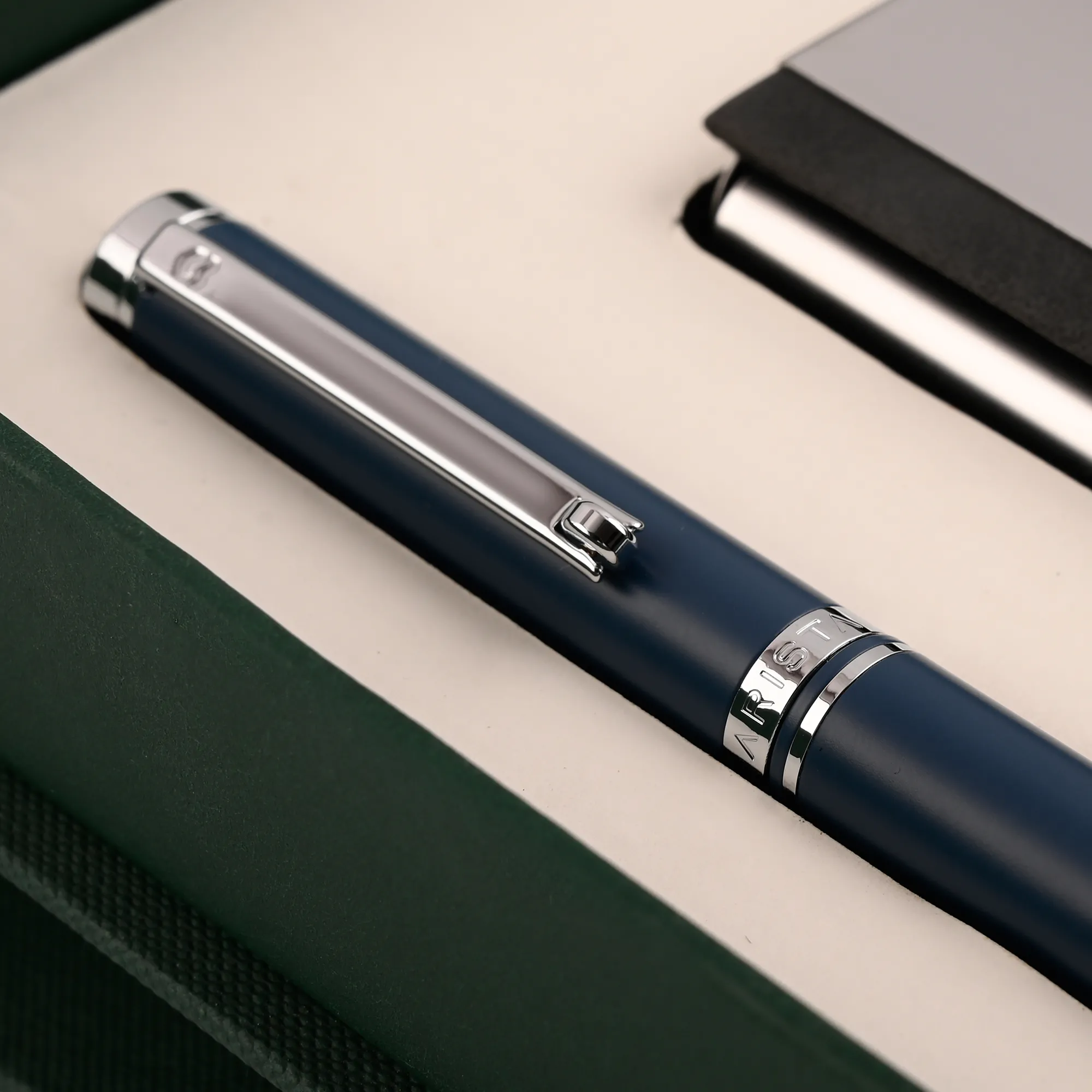 Arista Matt Blue Ballpoint Pen | Blue Barrel | Chrome Trim | With Card Holder