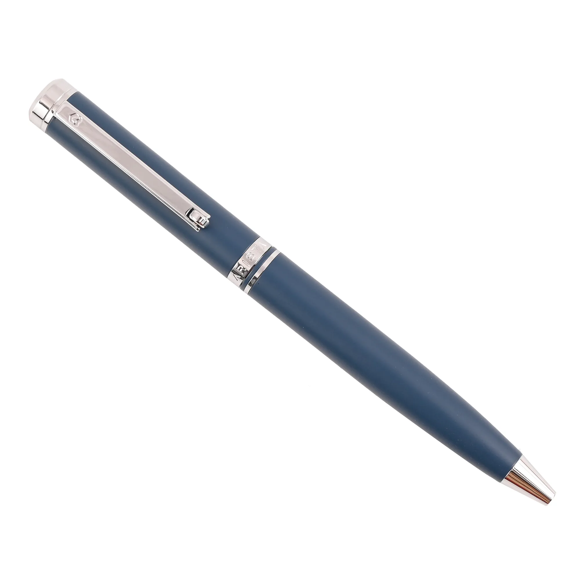 Arista Matt Blue Ballpoint Pen | Blue Barrel | Chrome Trim | With Card Holder