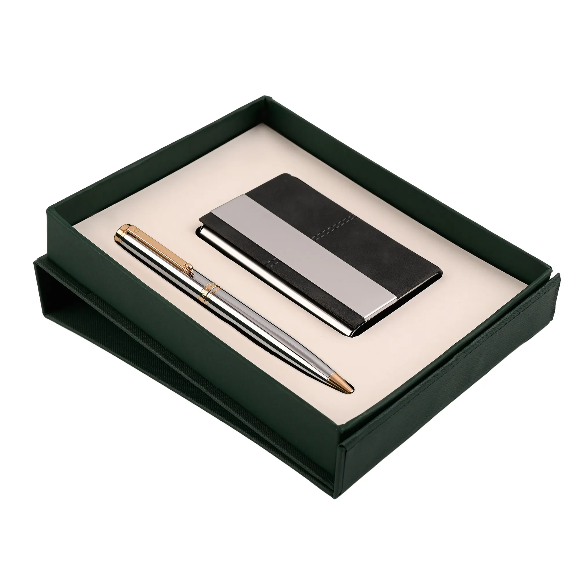 ARISTA Switch Ballpoint Pen | Chrome | 24 CT Gold Plated Trim | With Gold Card Holder
