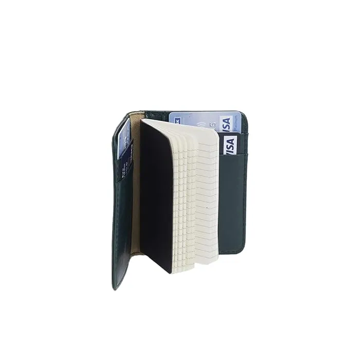 myPAPERCLIP Classic Edition Card Holder Mini Notebook Wallet, 9 Pockets Wallet, Pocket Size Made Of Italian Vegan Leather, Pocket Size, Ruled, 96 Pages, 285 Gsm, Green, Pack Of 1 - Unisex Adult