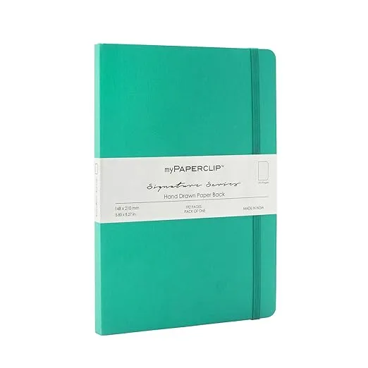 Mypaperclip Signature Series Hand Drawn Paper Back Notebook 192 Plain Pages 148 x 210mm SS192A5-P Sea Green (Recyclable)