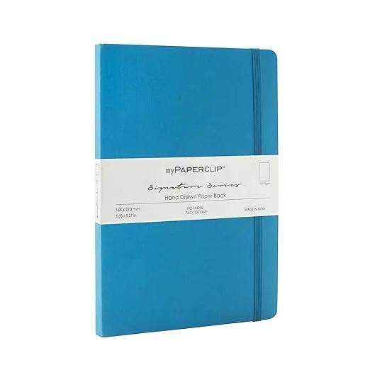 Mypaperclip Signature Series Plain Note Book Hand Drawn Paper Back Notebook 192 Plain Pages 148 x 210mm SS192A5-P Kingfisher Blue (Recyclable)