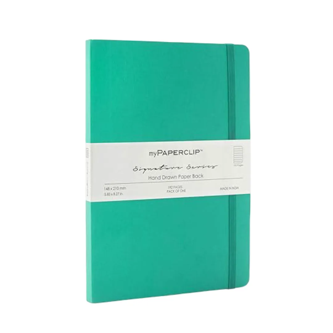 Mypaperclip Signature Series Hand Drawn Paper Back Notebook 192 Ruled Pages 148 x 210mm SS192A5-R Sea Green