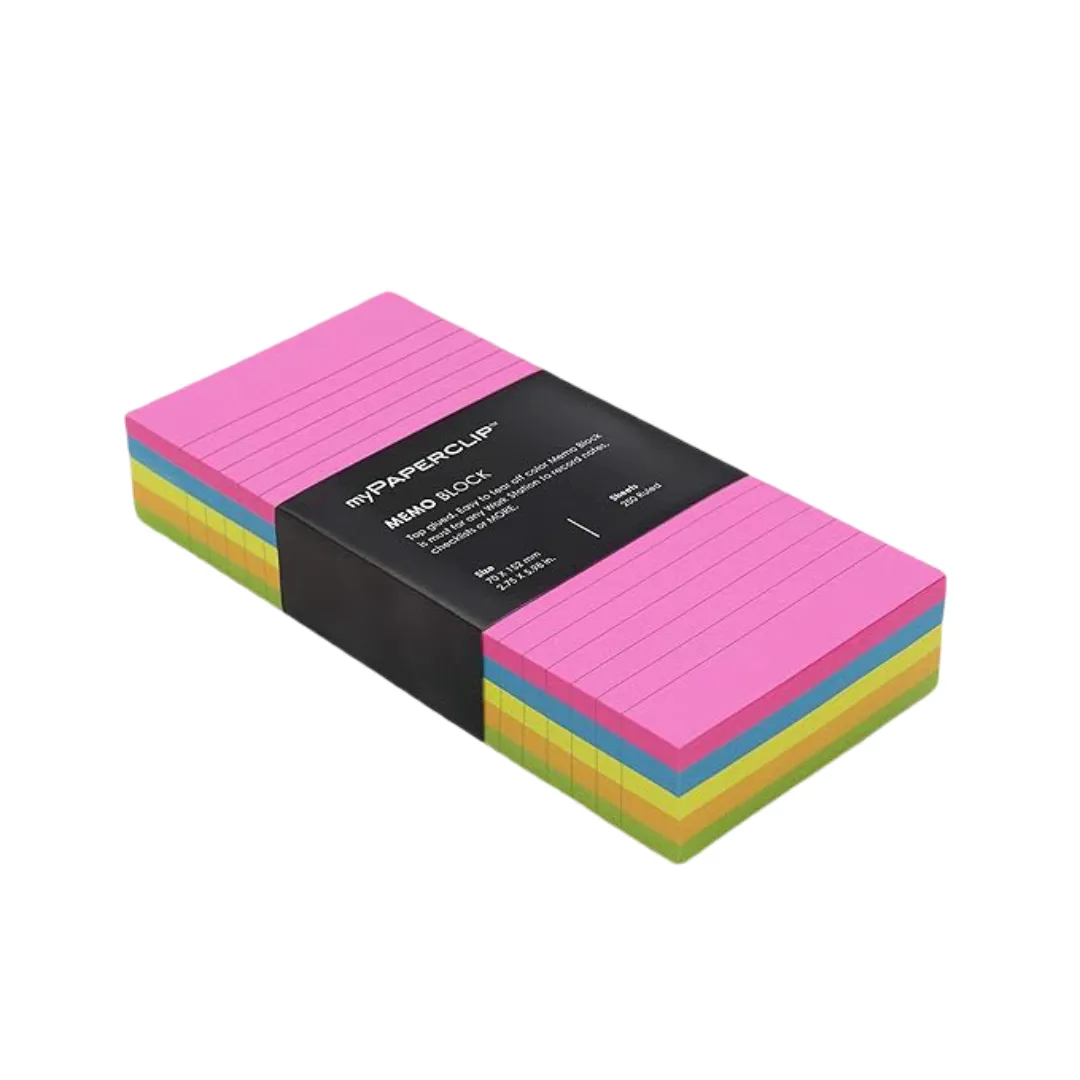 myPAPERCLIP Memo Block, Small (2.75 X 5.98 In.), Ruled, Multicolour (MB250S-R Multicolour)