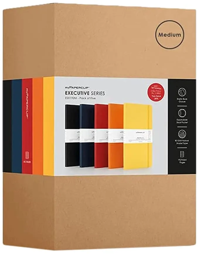 myPAPERCLIP Executive Series Notebook, Medium (5 x 8.25 in.), Ruled, ESX192M-R Mixed (Pack of 5)