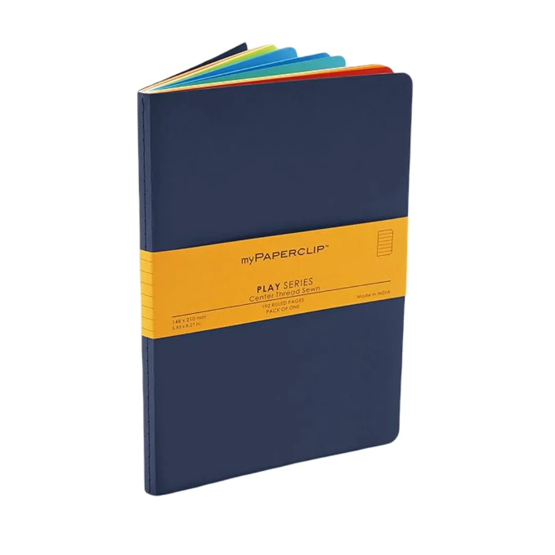 myPAPERCLIP Play Series Notebook | Center Thread Sewn | Back Squared & Rounded Corners | Notebook For Gifting | Office & Stationery Notebook | A5, Ruled, 192 Pages, 285 Gsm, Blue, Pack Of 1