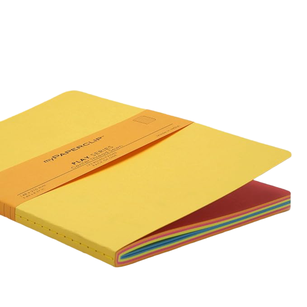 myPAPERCLIP Play Series Notebook | Center Thread Sewn | Back Squared & Rounded Corners | Notebook For Gifting | Office & Stationery Notebook | A5, Plain, 192 Pages, 285 Gsm, Yellow, Pack Of 1