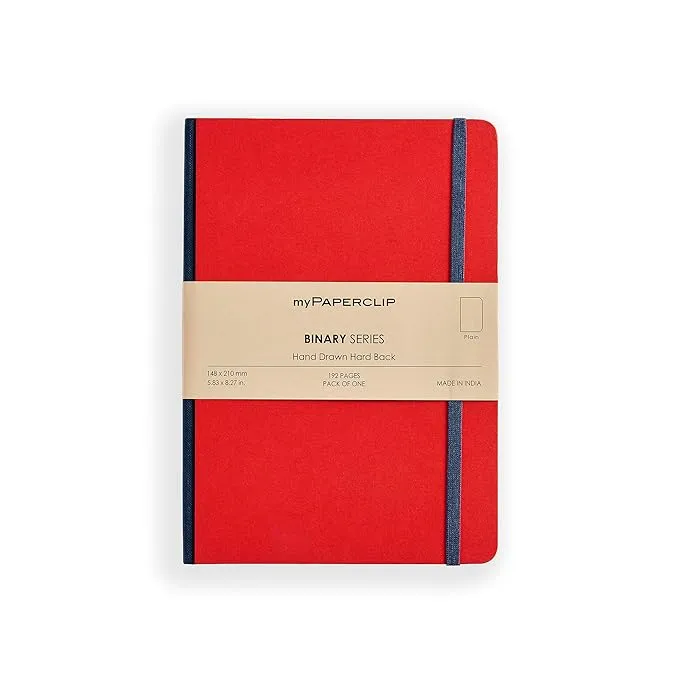 myPAPERCLIP Binary Series Notebook, Section Thread Bound, Hand Drawn Hard Cover, A5 (148 x 210 mm, 5.83 x 8.27 in.), Plain, BSH192A5-P Red