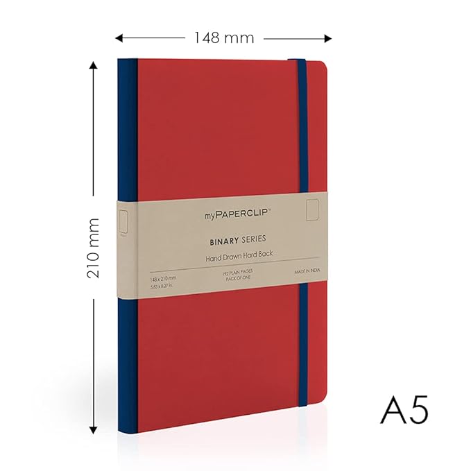 myPAPERCLIP Binary Series Notebook, Section Thread Bound, Hand Drawn Hard Cover, A5 (148 x 210 mm, 5.83 x 8.27 in.), Plain, BSH192A5-P Red