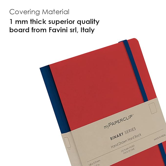 myPAPERCLIP Binary Series Notebook, Section Thread Bound, Hand Drawn Hard Cover, A5 (148 x 210 mm, 5.83 x 8.27 in.), Plain, BSH192A5-P Red