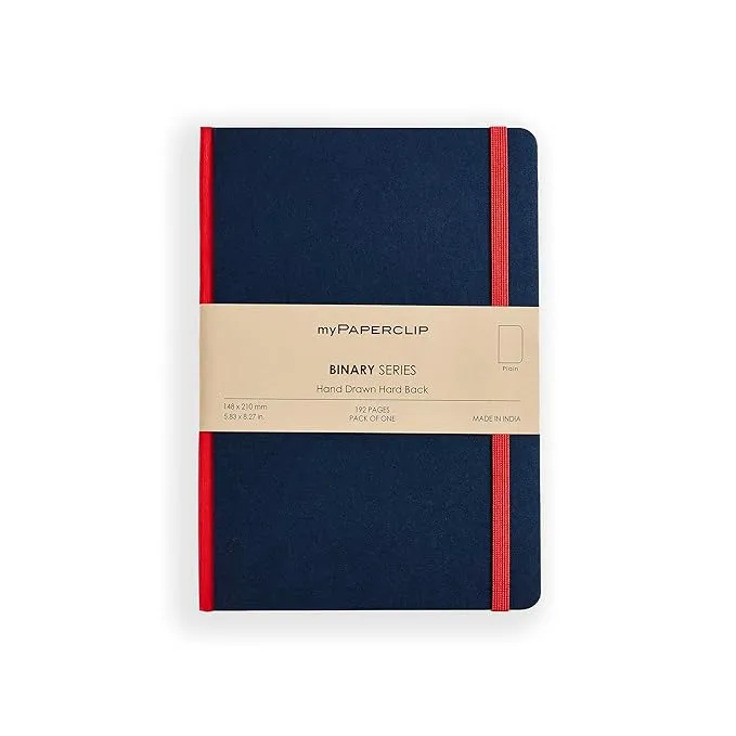 myPAPERCLIP Binary Series Notebook, Section Thread Bound, Hand Drawn Hard Cover, A5 (148 x 210 mm, 5.83 x 8.27 in.), Plain, BSH192A5-P Dark Blue