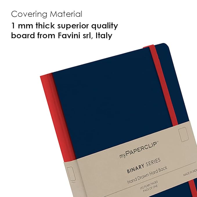 myPAPERCLIP Binary Series Notebook, Section Thread Bound, Hand Drawn Hard Cover, A5 (148 x 210 mm, 5.83 x 8.27 in.), Plain, BSH192A5-P Dark Blue
