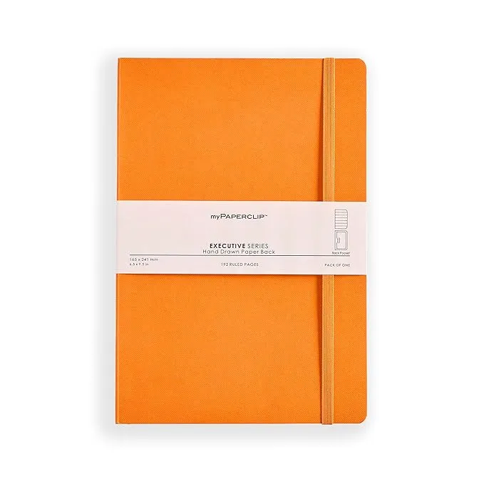 myPAPERCLIP Executive Series Notebook, Large (165 x 241 mm, 6.5 x 9.5 in.) Ruled, ESX192L-R Orange
