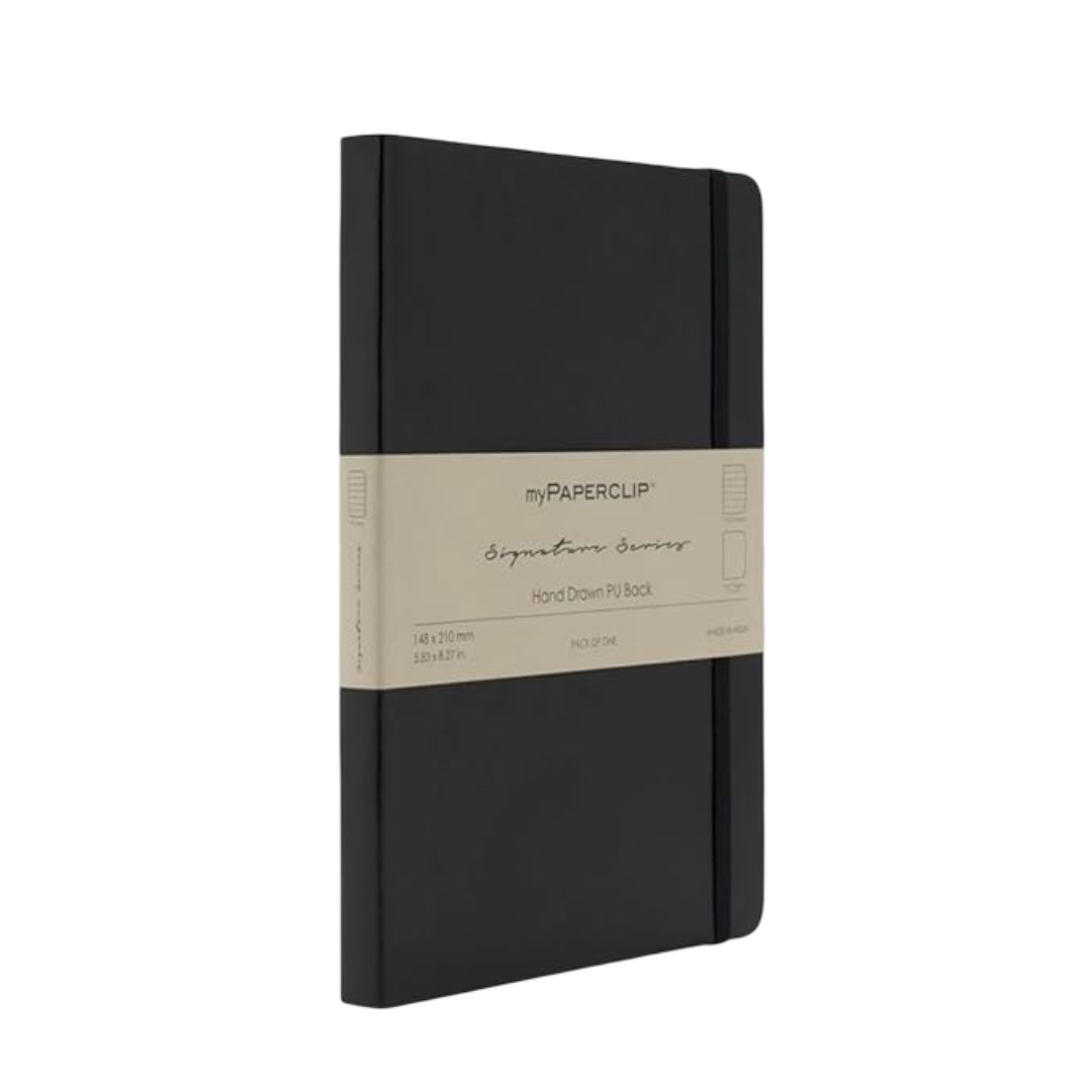 myPAPERCLIP Note Book, Signature Series, A5, (148 x 210 mm, 5.83 x 8.27 in.), Ruled, Black (SSPU192A5-R Black)