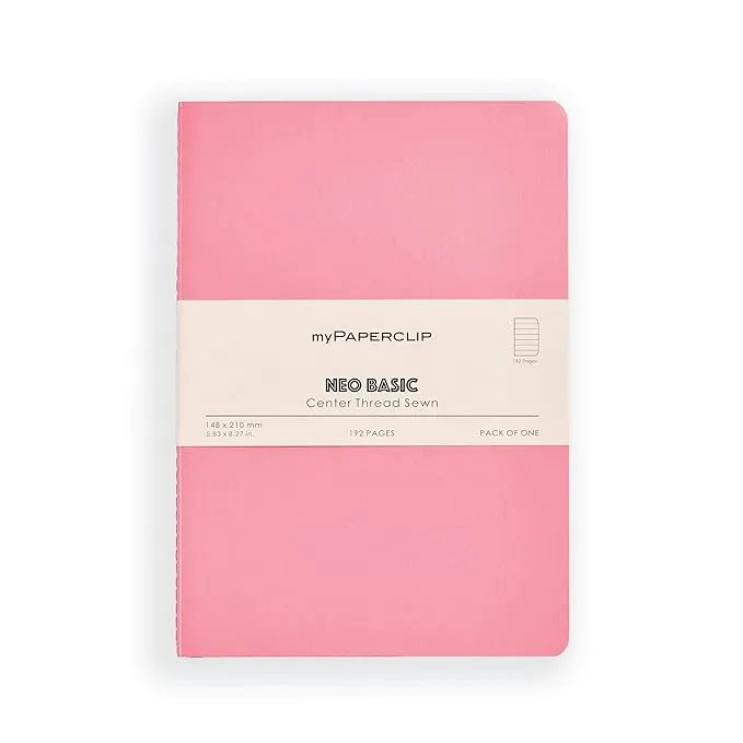 myPAPERCLIP NeoBasic A5 Ruled Notebook | 80 GSM, 192 Pages | 250 GSM Soft Card Cover | A5 (5.83" x 8.27") | Writing, Journaling, School & Office Use | Pink