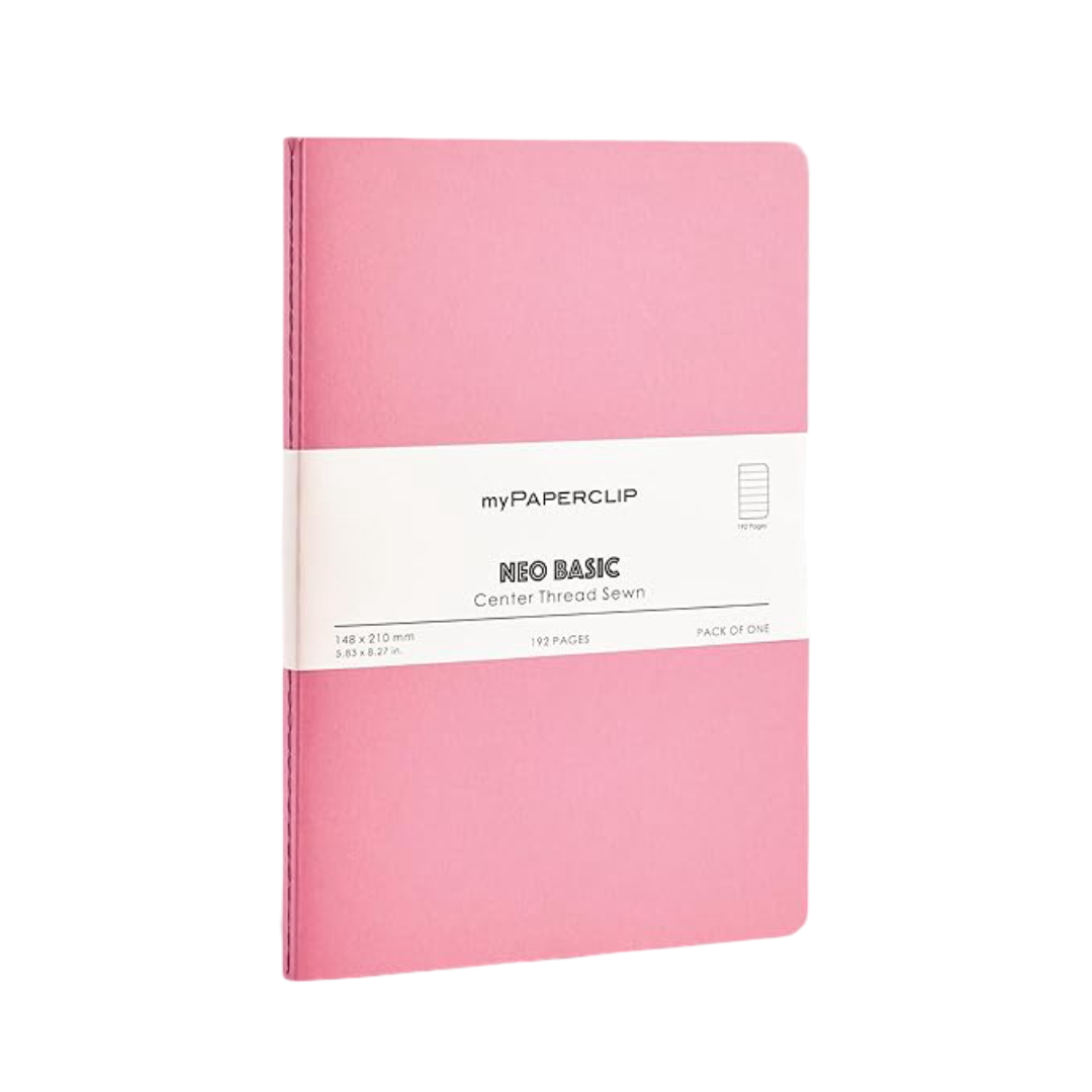 myPAPERCLIP NeoBasic A5 Ruled Notebook | 80 GSM, 192 Pages | 250 GSM Soft Card Cover | A5 (5.83" x 8.27") | Writing, Journaling, School & Office Use | Pink