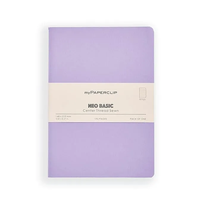 myPAPERCLIP NeoBasic A5 Ruled Notebook | 80 GSM, 192 Pages | 250 GSM Soft Card Cover | A5 (5.83" x 8.27") | Writing, Journaling, School & Office Use | Purple