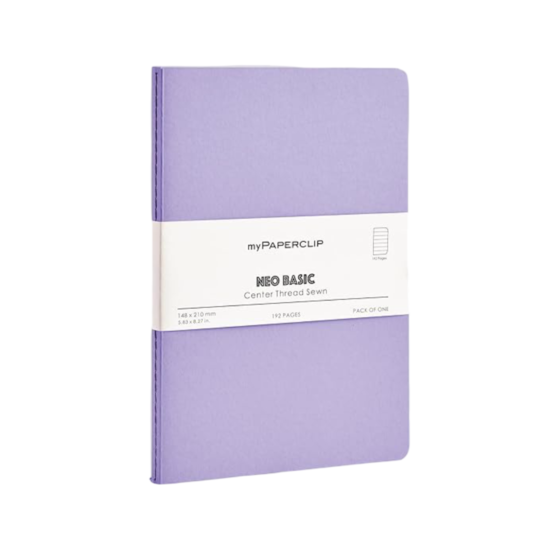 myPAPERCLIP NeoBasic A5 Ruled Notebook | 80 GSM, 192 Pages | 250 GSM Soft Card Cover | A5 (5.83" x 8.27") | Writing, Journaling, School & Office Use | Purple
