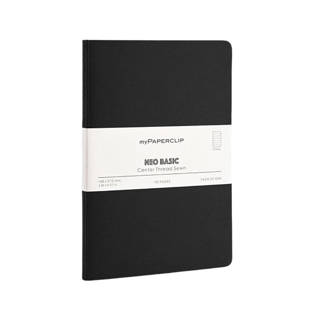 myPAPERCLIP NeoBasic A5 Ruled Notebook | 80 GSM, 192 Pages | 250 GSM Soft Card Cover | A5 (5.83" x 8.27") | Writing, Journaling, School & Office Use | Black