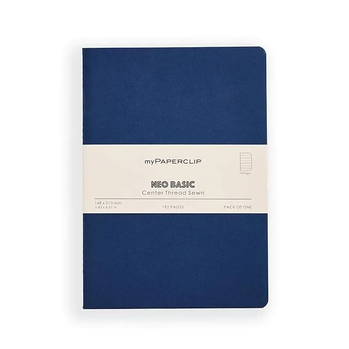 myPAPERCLIP NeoBasic A5 Ruled Notebook | 80 GSM, 192 Pages | 250 GSM Soft Card Cover | A5 (5.83" x 8.27") | Writing, Journaling, School & Office Use | Blue
