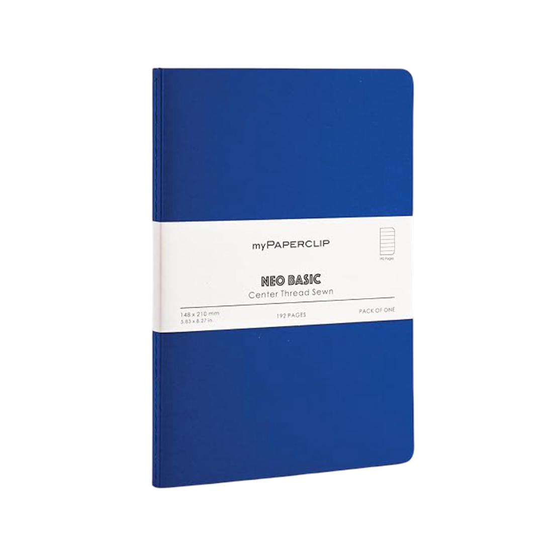 myPAPERCLIP NeoBasic A5 Ruled Notebook | 80 GSM, 192 Pages | 250 GSM Soft Card Cover | A5 (5.83" x 8.27") | Writing, Journaling, School & Office Use | Blue