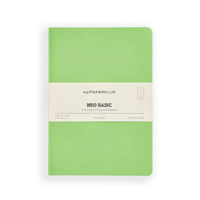 myPAPERCLIP NeoBasic A5 Ruled Notebook | 80 GSM, 192 Pages | 250 GSM Soft Card Cover | A5 (5.83" x 8.27") | Writing, Journaling, School & Office Use | Green