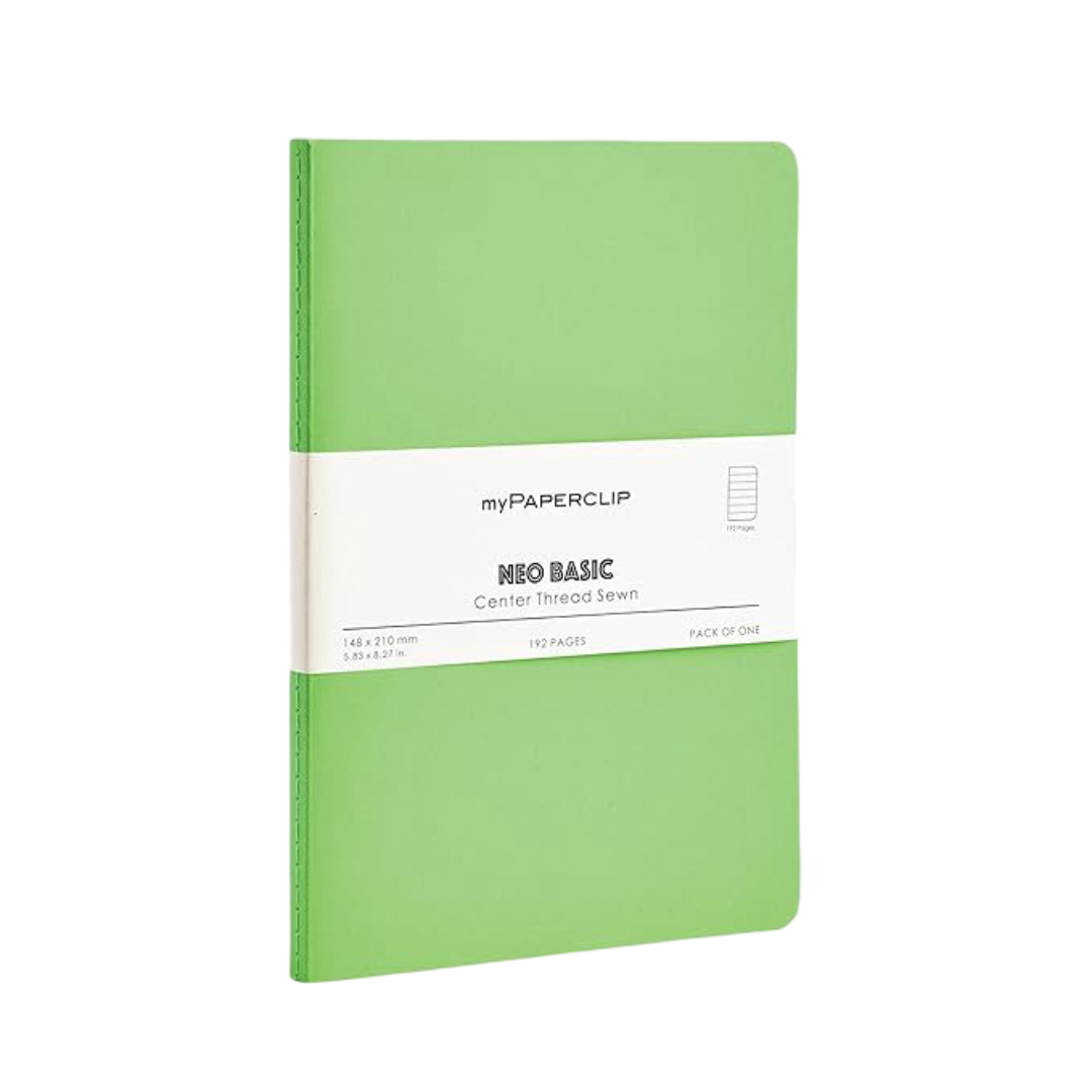 myPAPERCLIP NeoBasic A5 Ruled Notebook | 80 GSM, 192 Pages | 250 GSM Soft Card Cover | A5 (5.83" x 8.27") | Writing, Journaling, School & Office Use | Green