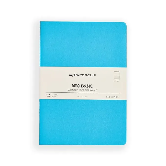 myPAPERCLIP NeoBasic A5 Ruled Notebook | 80 GSM, 192 Pages | 250 GSM Soft Card Cover | A5 (5.83" x 8.27") | Writing, Journaling, School & Office Use | Light Blue
