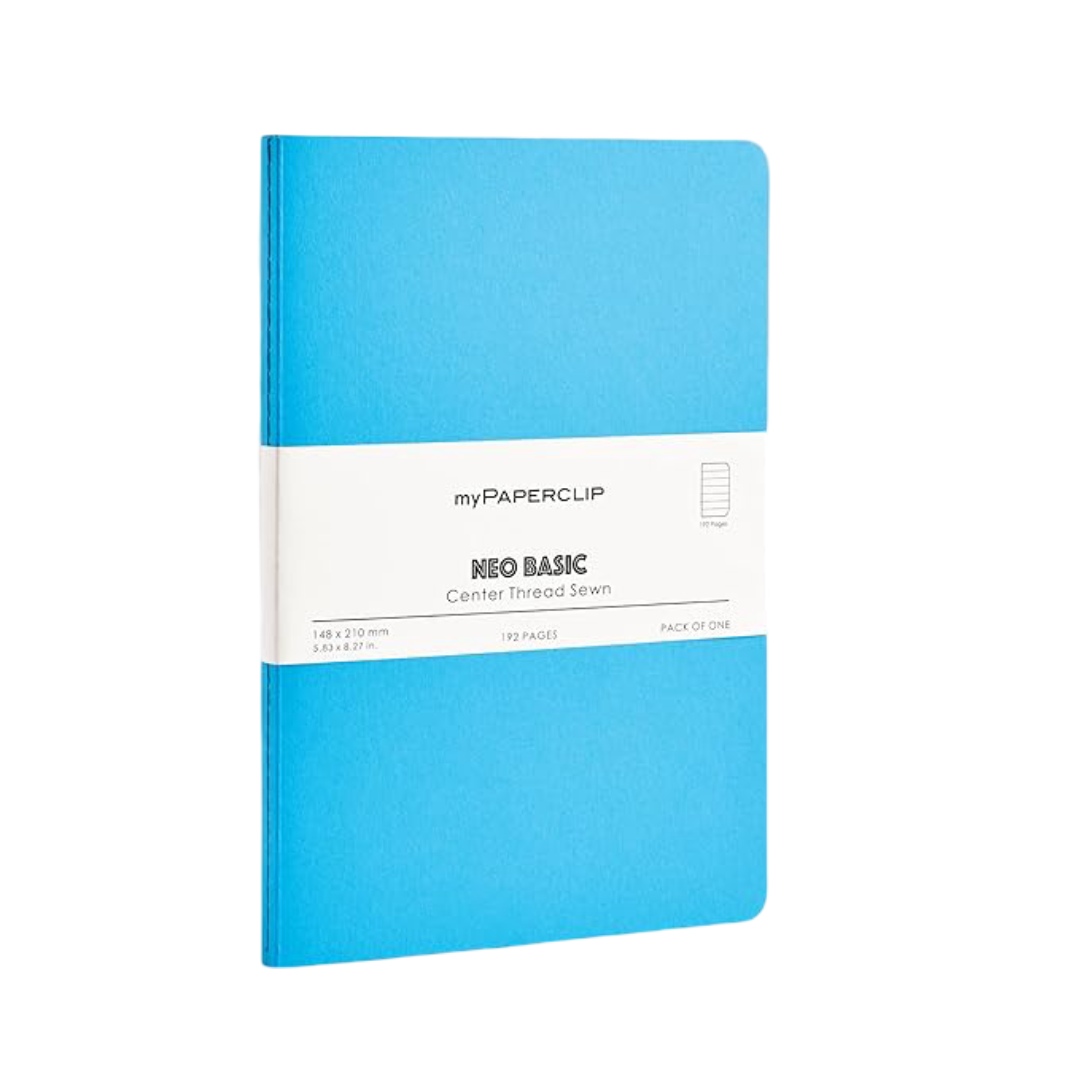 myPAPERCLIP NeoBasic A5 Ruled Notebook | 80 GSM, 192 Pages | 250 GSM Soft Card Cover | A5 (5.83" x 8.27") | Writing, Journaling, School & Office Use | Light Blue