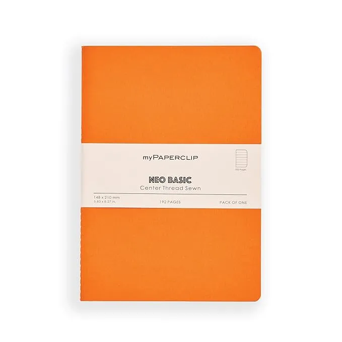 myPAPERCLIP NeoBasic A5 Ruled Notebook | 80 GSM, 192 Pages | 250 GSM Soft Card Cover | A5 (5.83" x 8.27") | Writing, Journaling, School & Office Use | Orange