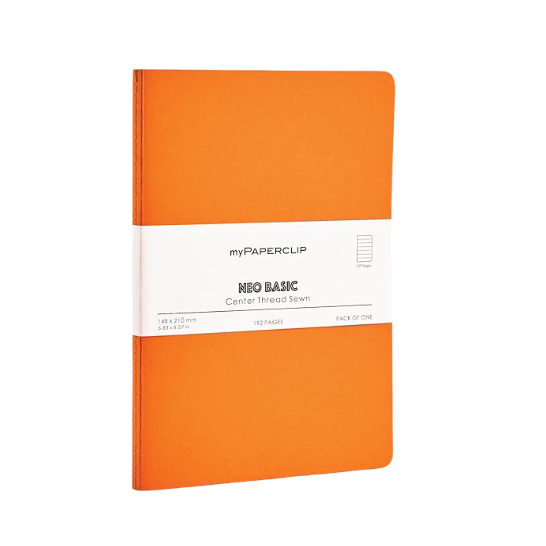 myPAPERCLIP NeoBasic A5 Ruled Notebook | 80 GSM, 192 Pages | 250 GSM Soft Card Cover | A5 (5.83" x 8.27") | Writing, Journaling, School & Office Use | Orange