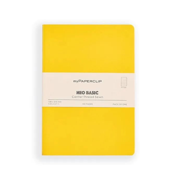 myPAPERCLIP NeoBasic A5 Ruled Notebook | 80 GSM, 192 Pages | 250 GSM Soft Card Cover | A5 (5.83" x 8.27") | Writing, Journaling, School & Office Use | Yellow