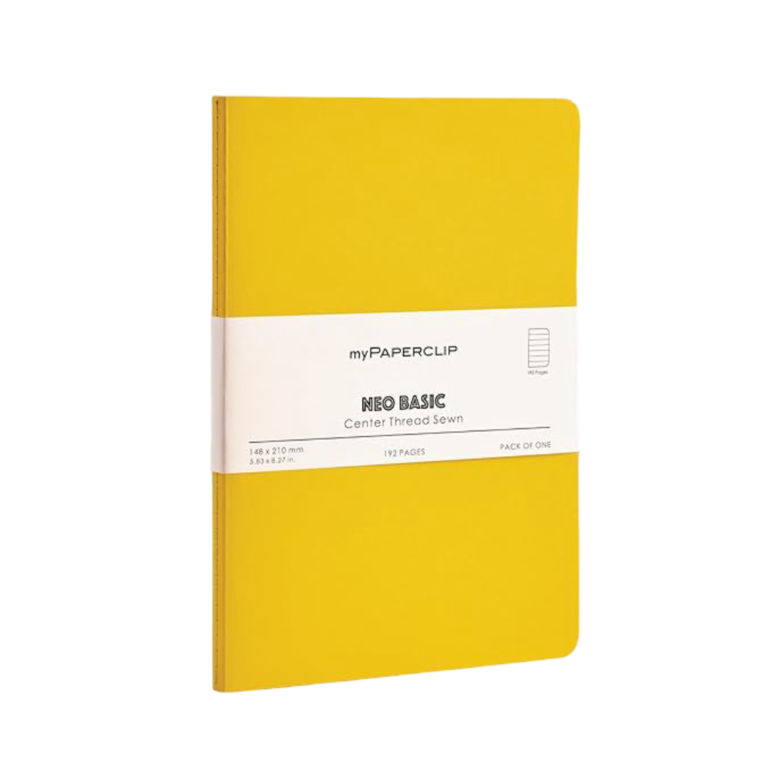 myPAPERCLIP NeoBasic A5 Ruled Notebook | 80 GSM, 192 Pages | 250 GSM Soft Card Cover | A5 (5.83" x 8.27") | Writing, Journaling, School & Office Use | Yellow