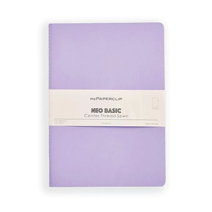 myPAPERCLIP NeoBasic Unruled B5 Notebook | 80 GSM, 160 Pages | 250 GSM Soft Card Cover | B5 (6.93" x 9.84") | Centre Thread Sewn Binding | Writing, Journaling, School & Office Use | Purple