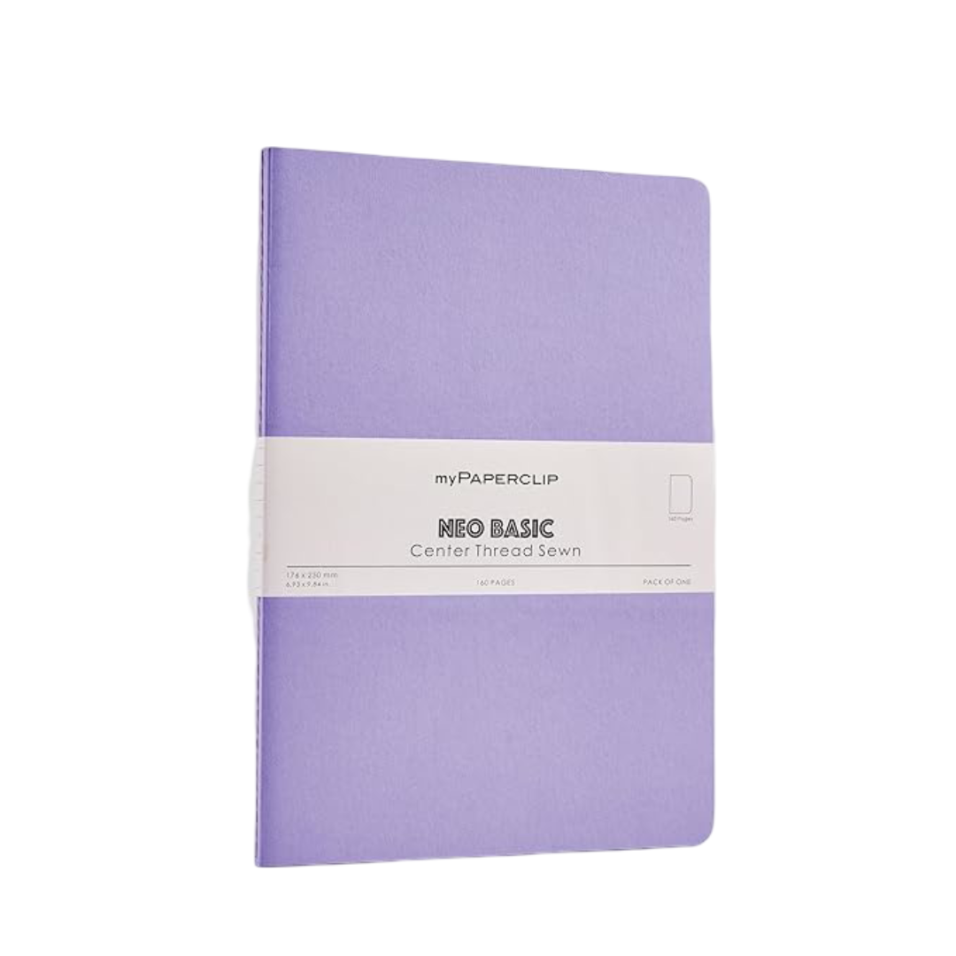 myPAPERCLIP NeoBasic Unruled B5 Notebook | 80 GSM, 160 Pages | 250 GSM Soft Card Cover | B5 (6.93" x 9.84") | Centre Thread Sewn Binding | Writing, Journaling, School & Office Use | Purple