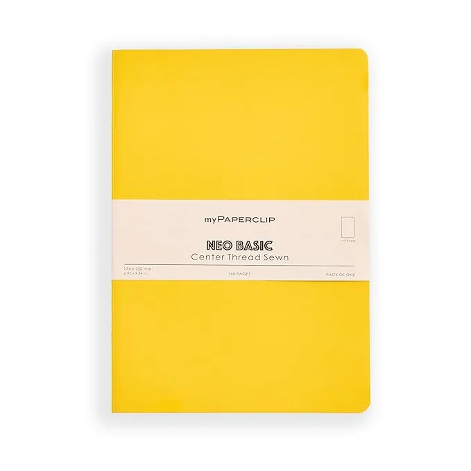 myPAPERCLIP NeoBasic Unruled B5 Notebook | 80 GSM, 160 Pages | 250 GSM Soft Card Cover | B5 (6.93" x 9.84") | Centre Thread Sewn Binding | Writing, Journaling, School & Office Use | Yellow
