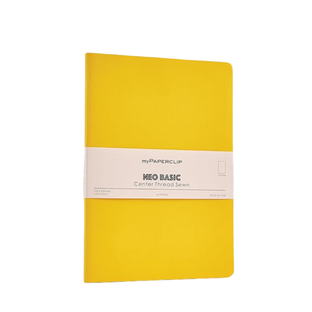 myPAPERCLIP NeoBasic Unruled B5 Notebook | 80 GSM, 160 Pages | 250 GSM Soft Card Cover | B5 (6.93" x 9.84") | Centre Thread Sewn Binding | Writing, Journaling, School & Office Use | Yellow