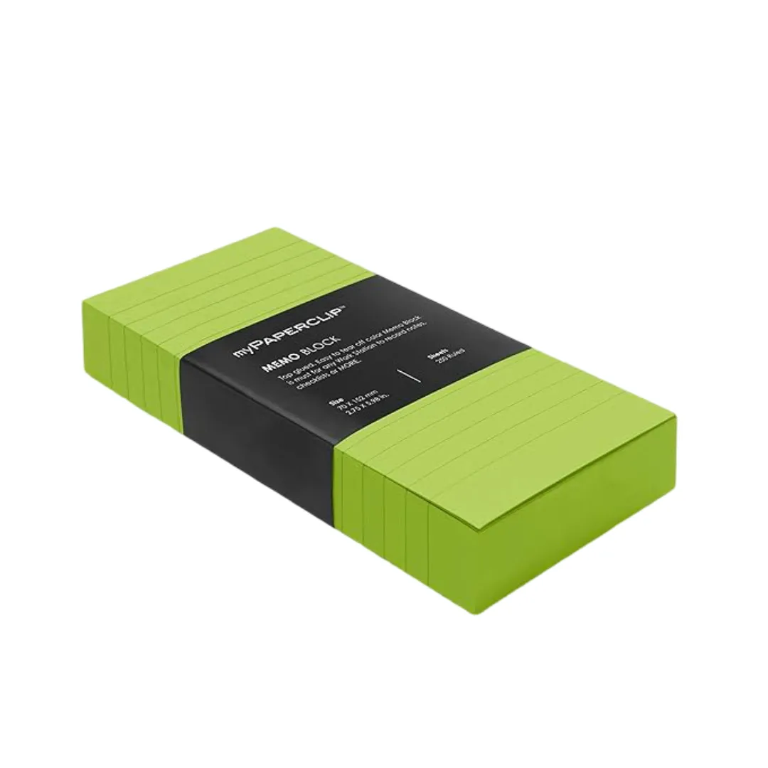 myPAPERCLIP Memo Block, Small (2.75 x 5.98 in.), Ruled, HP Green (MB250S-R HP Green)