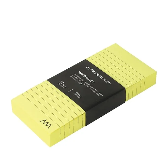 myPAPERCLIP Memo Block, Small (2.75 x 5.98 in.), Ruled, HP Yellow (MB250S-R HP Yellow)