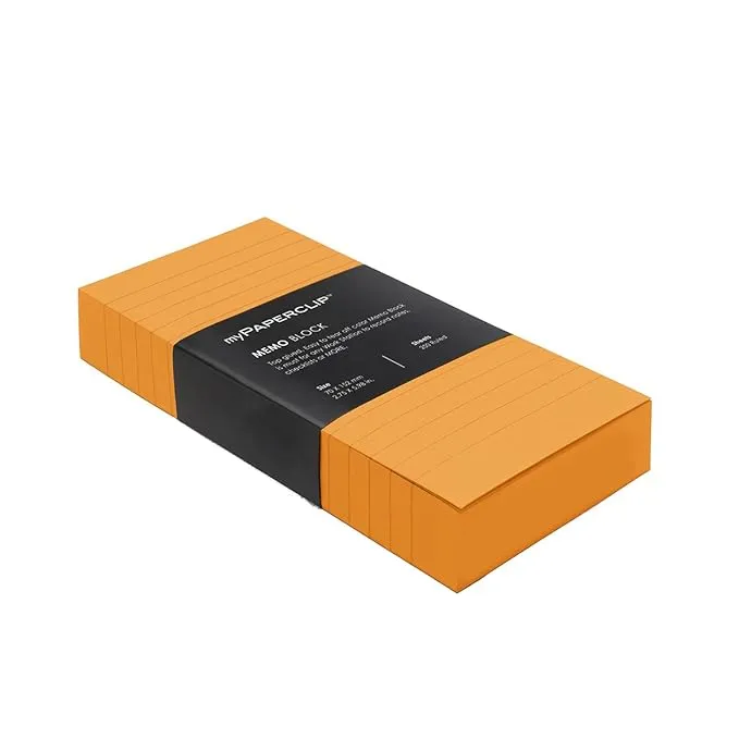 myPAPERCLIP Memo Block, Small (70 X 152 mm, 2.75 x 5.98 in.), Ruled, Orange (MB250S-R Orange)