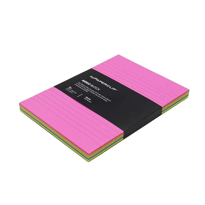 myPAPERCLIP Memo Block, A6 (4.13 x 5.83 in.), Ruled, Multicolour (MB100A6-R Multicolour)