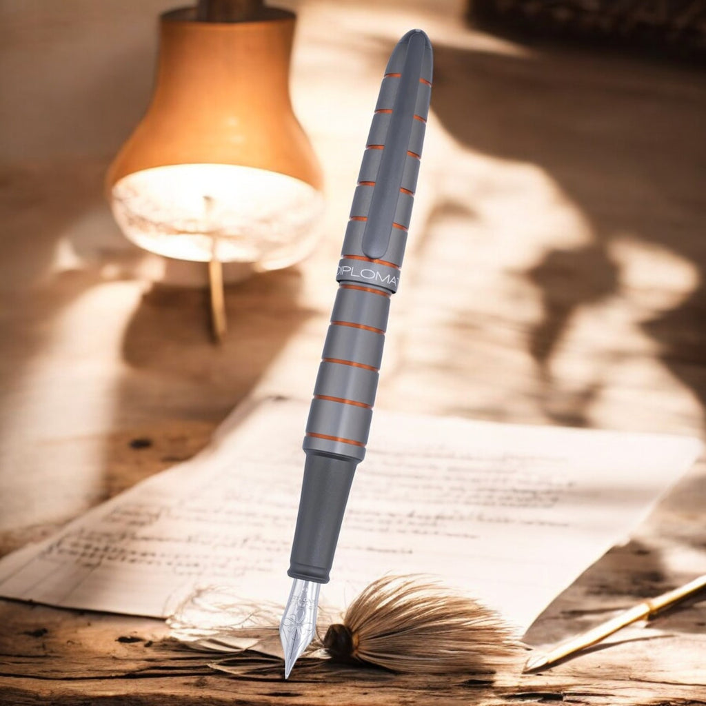 Diplomat Elox Ring Grey/Orange 14CT Fountain Pen Medium