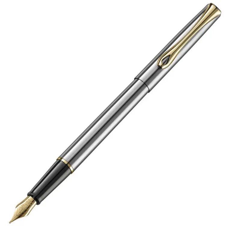 Diplomat Traveller Stainless Steel Gold Fountain Pen Medium