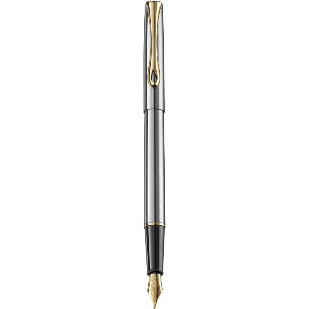 Diplomat Traveller Stainless Steel Gold Fountain Pen Medium
